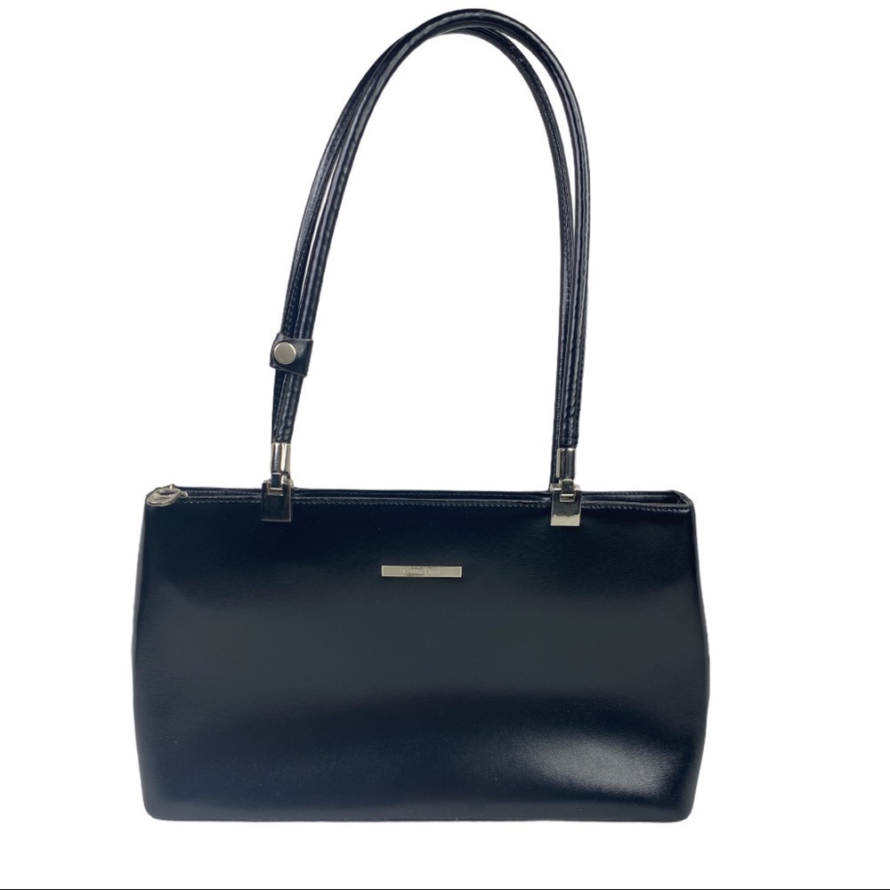Caidi Dior Vintage Y2K Black Smooth Leather Shoulder Bag Purse. Genuine leather